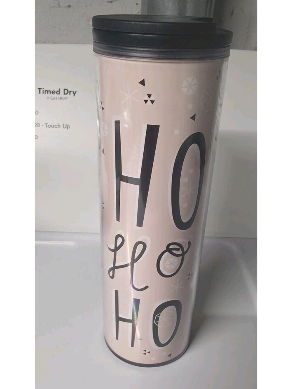 Starbucks Tall Slim 16 Oz "HO HO HO" Snowflakes Blush Tumbler Twist Lid